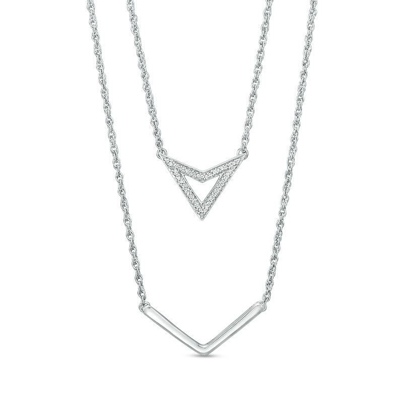 Diamond Accent Triangle and Chevron Double Strand Necklace in Sterling Silver - 20"|Peoples Jewellers