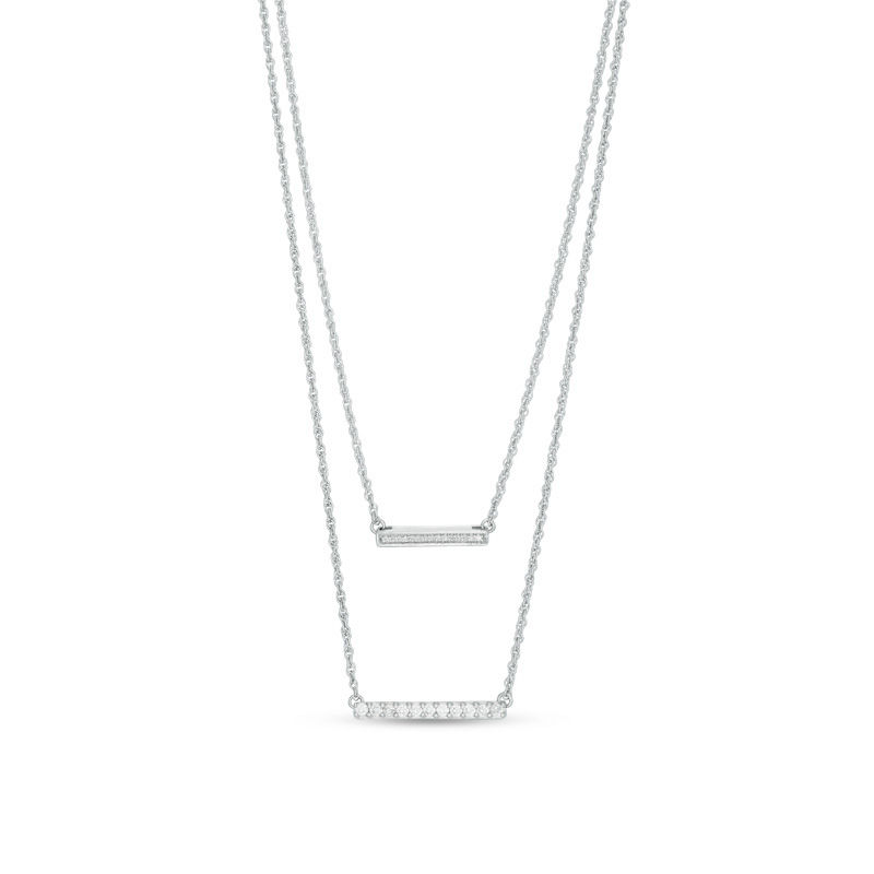 0.45 CT. T.W. Diamond Horizontal Bar Double Strand Necklace in Sterling Silver - 20"