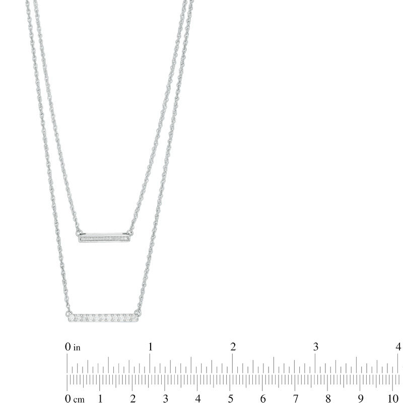Main Image 2 of 0.45 CT. T.W. Diamond Horizontal Bar Double Strand Necklace in Sterling Silver - 20&quot;