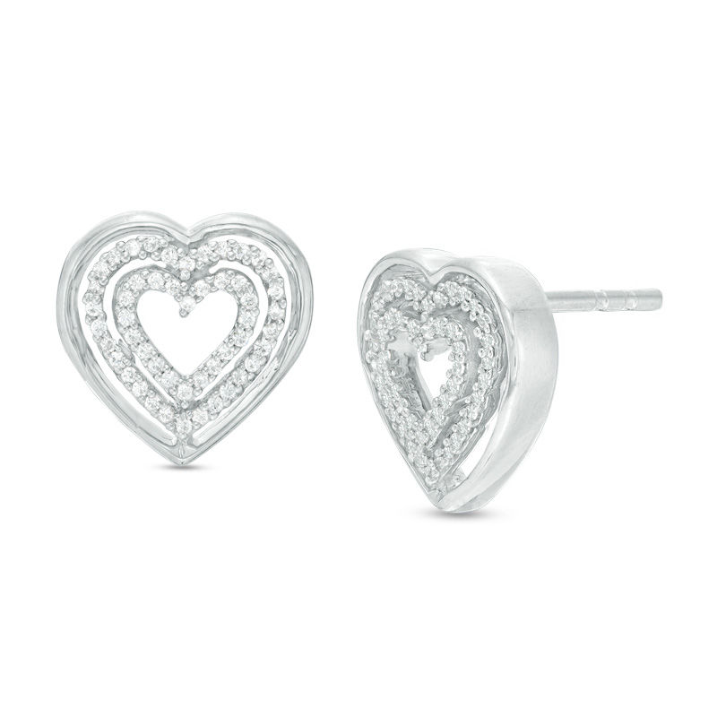 0.18 CT. T.W. Diamond Triple Heart Stud Earrings in Sterling Silver|Peoples Jewellers