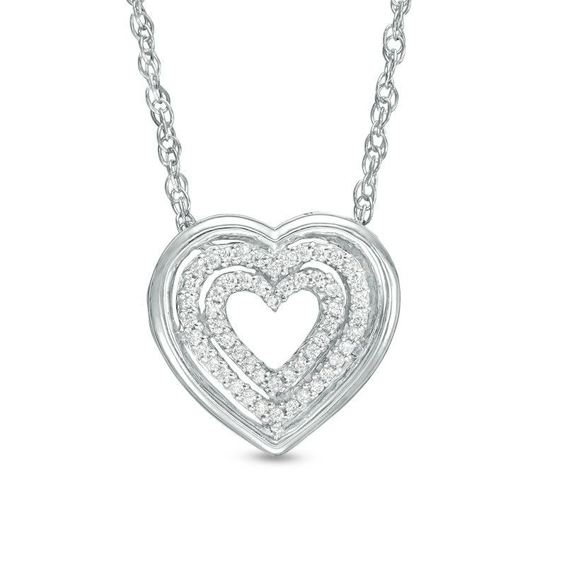 0.09 CT. T.W. Diamond Triple Heart Pendant in Sterling Silver