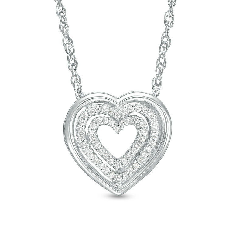 0.09 CT. T.W. Diamond Triple Heart Pendant in Sterling Silver|Peoples Jewellers