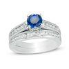 Thumbnail Image 1 of 6.0mm Lab-Created Blue and White Sapphire Bridal Set in Sterling Silver