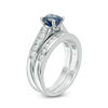 Thumbnail Image 2 of 6.0mm Lab-Created Blue and White Sapphire Bridal Set in Sterling Silver