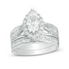 Thumbnail Image 0 of Marquise Lab-Created White Sapphire Frame Bridal Set in Sterling Silver