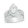 Thumbnail Image 1 of Marquise Lab-Created White Sapphire Frame Bridal Set in Sterling Silver