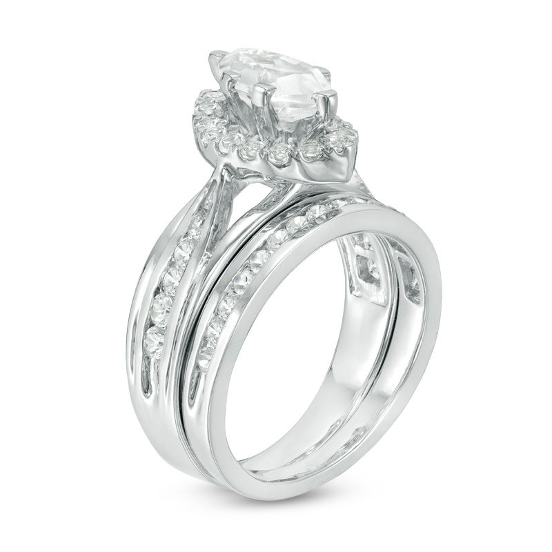 Marquise Lab-Created White Sapphire Frame Bridal Set in Sterling Silver