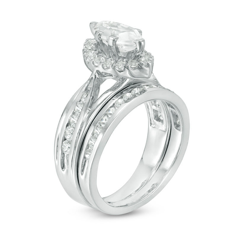 Main Image 2 of Marquise Lab-Created White Sapphire Frame Bridal Set in Sterling Silver
