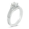 Thumbnail Image 2 of Lab-Created White Sapphire and 0.11 CT. T.W. Diamond Tri-Sides Bridal Set in Sterling Silver
