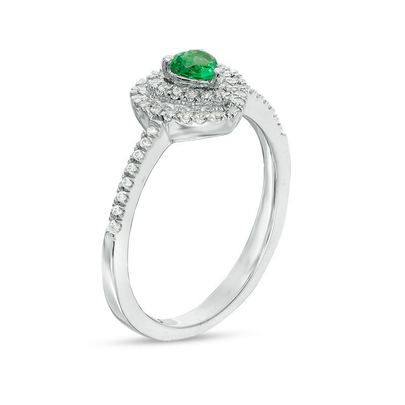 Lab Created Emerald and 0.18 CT. T.W. Diamond Double Frame Heart Promise Ring in Sterling Silver