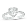 Thumbnail Image 0 of 5.5mm Lab-Created White Sapphire and 0.12 CT. T.W. Diamond Frame Promise Ring in Sterling Silver