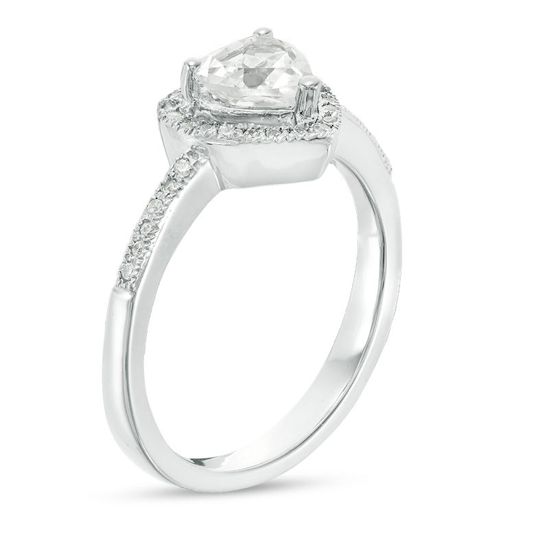 5.5mm Lab-Created White Sapphire and 0.12 CT. T.W. Diamond Frame Promise Ring in Sterling Silver