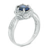 Thumbnail Image 1 of Oval Lab-Created Blue Sapphire and 0.09 CT. T.W. Diamond Frame Ring in Sterling Silver