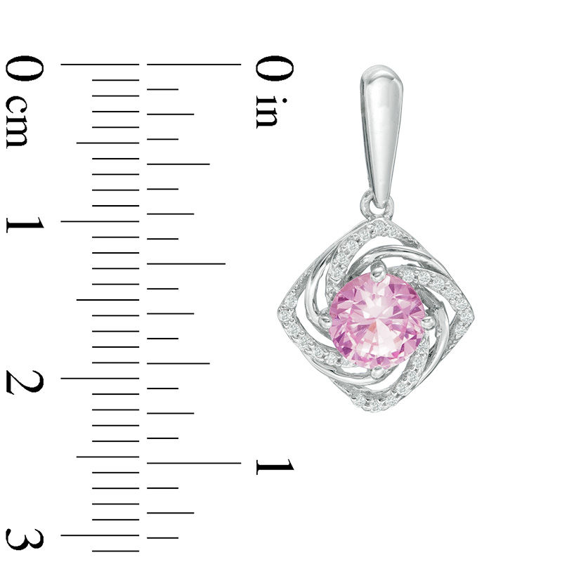 6.0mm Lab-Created Pink Sapphire and 0.15 CT. T.W. Diamond Swirl Frame Drop Earrings in Sterling Silver