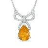 Thumbnail Image 0 of Pear-Shaped Citrine and 0.09 CT. T.W. Diamond Bow Necklace in Sterling Silver