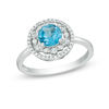 Thumbnail Image 0 of 6.0mm Blue Topaz, Lab-Created White Sapphire and 0.09 CT. T.W. Diamond Frame Ring in 10K White Gold