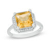 Thumbnail Image 0 of 9.0mm Princess-Cut Citrine and 0.12 CT. T.W. Diamond Frame Vintage-Style Ring in 10K White Gold