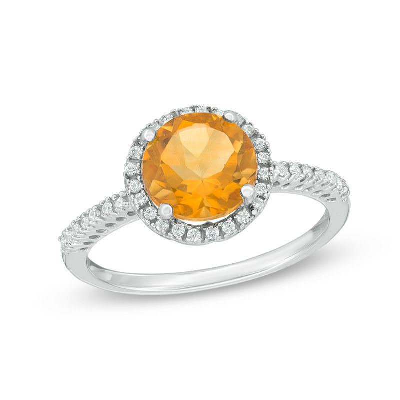 8.0mm Citrine and 0.12 CT. T.W. Diamond Frame Ring in 10K White Gold|Peoples Jewellers
