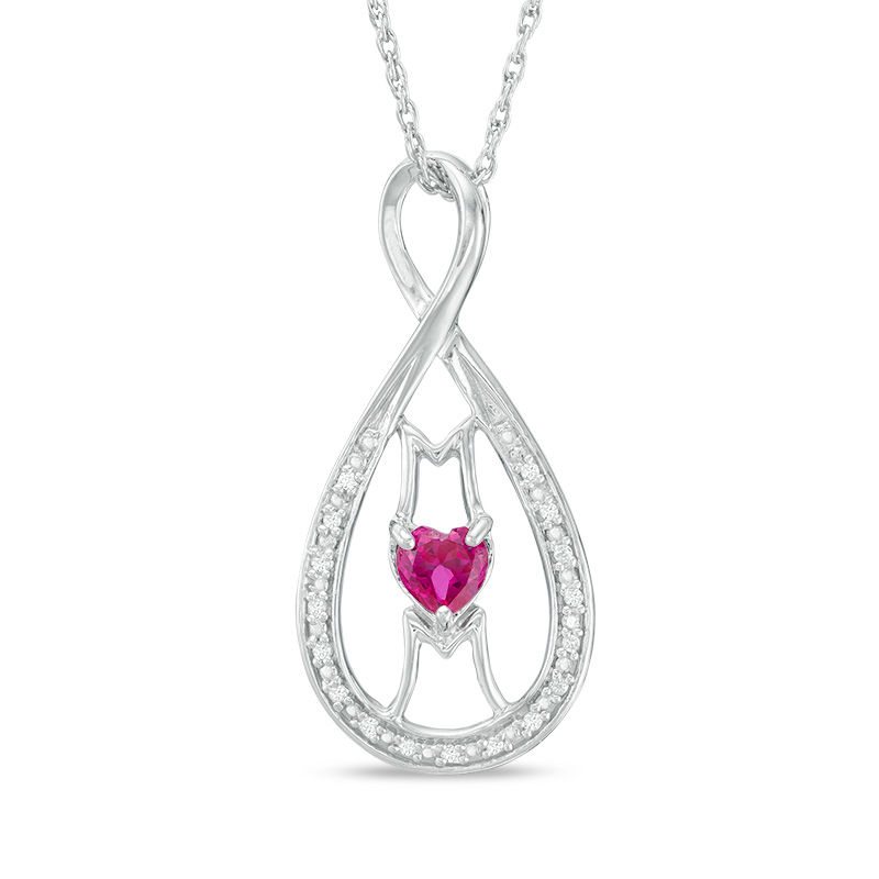 4.0mm Heart-Shaped Lab-Created Ruby and Diamond Accent "MOM" Infinity Pendant in Sterling Silver|Peoples Jewellers