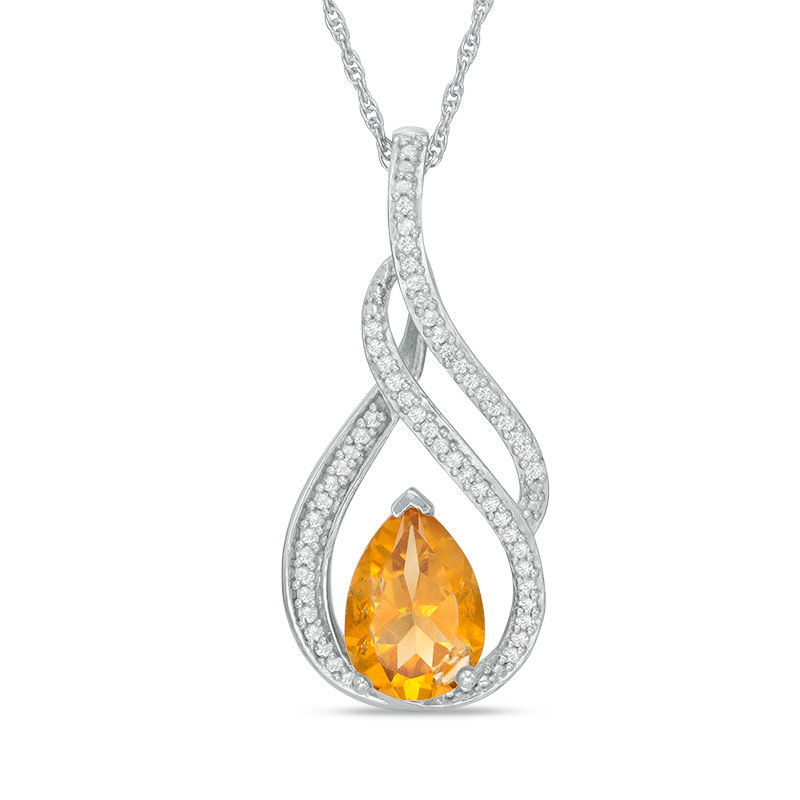 Pear-Shaped Citrine and 0.15 CT. T.W. Diamond Flame Pendant in 10K White Gold