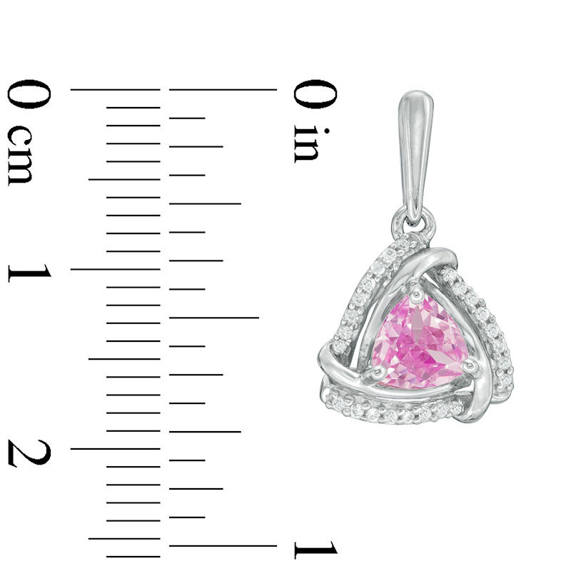 5.0mm Trillion-Cut Lab-Created Pink Sapphire and 0.15 CT. T.W. Diamond Swirl Frame Drop Earrings in Sterling Silver