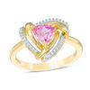 Thumbnail Image 1 of 6.0mm Trillion-Cut Lab-Created Pink Sapphire and 0.09 CT. T.W. Diamond Swirl Frame Ring in 10K Gold