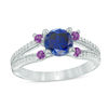 Thumbnail Image 1 of 6.5mm Lab-Created Blue Sapphire, Amethyst and 0.15 CT. T.W. Diamond Split Shank Ring in 10K White Gold