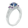 Thumbnail Image 2 of 6.5mm Lab-Created Blue Sapphire, Amethyst and 0.15 CT. T.W. Diamond Split Shank Ring in 10K White Gold