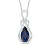 Pear-Shaped Lab-Created Blue Sapphire and 0.23 CT. T.W. Diamond Loop Pendant in Sterling Silver