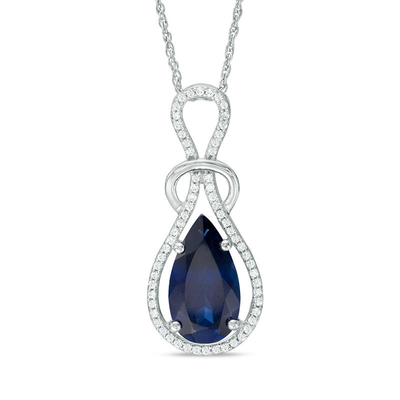 Pear-Shaped Lab-Created Blue Sapphire and 0.23 CT. T.W. Diamond Loop Pendant in Sterling Silver