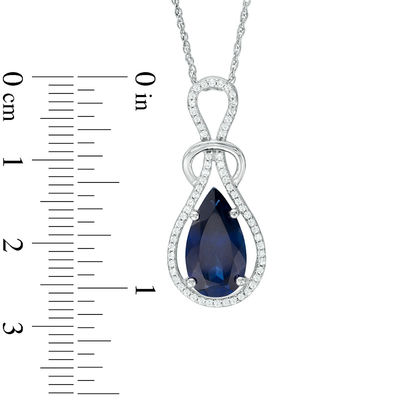 Pear-Shaped Lab-Created Blue Sapphire and 0.23 CT. T.W. Diamond Loop Pendant in Sterling Silver