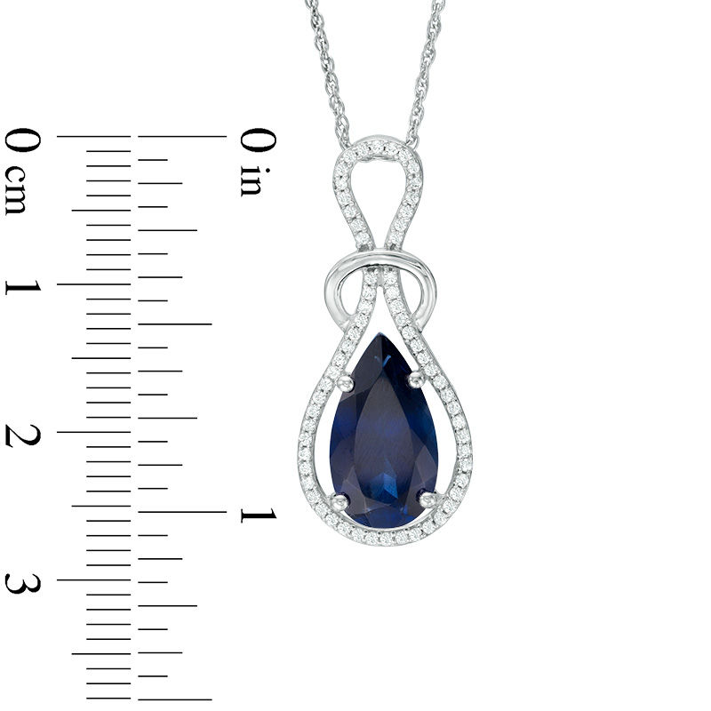 Pear-Shaped Lab-Created Blue Sapphire and 0.23 CT. T.W. Diamond Loop Pendant in Sterling Silver