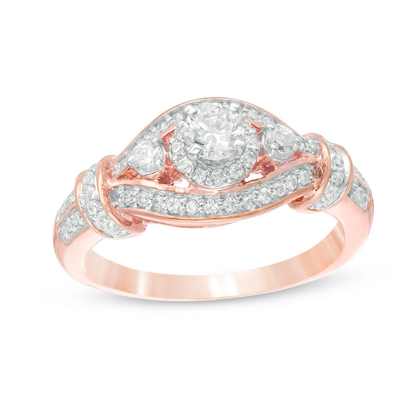 0.58 CT. T.W. Diamond Three Stone Collar Ring in 10K Rose Gold