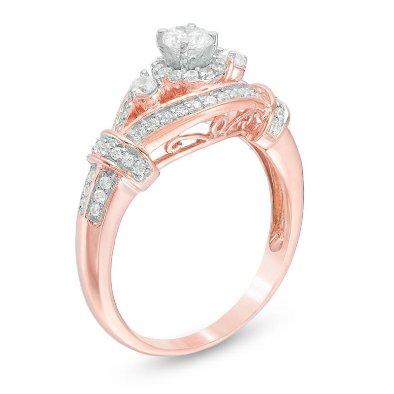 Main Image 2 of 0.58 CT. T.W. Diamond Three Stone Collar Ring in 10K Rose Gold