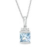 Thumbnail Image 1 of 6.0mm Princess-Cut Aquamarine and Diamond Accent Trio Drop Pendant in 10K White Gold