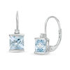 Thumbnail Image 0 of 5.0mm Princess-Cut Aquamarine and Diamond Accent Drop Earrings in 10K White Gold