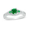 Thumbnail Image 1 of 5.0mm Lab-Created Emerald and 0.23 CT. T.W. Diamond Split Shank Engagement Ring in Sterling Silver