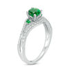 Thumbnail Image 1 of 5.0mm Lab-Created Emerald and 0.23 CT. T.W. Diamond Split Shank Engagement Ring in Sterling Silver