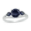 Thumbnail Image 0 of Lab-Created Blue Sapphire and 0.23 CT. T.W. Diamond Split Shank Engagement Ring in Sterling Silver