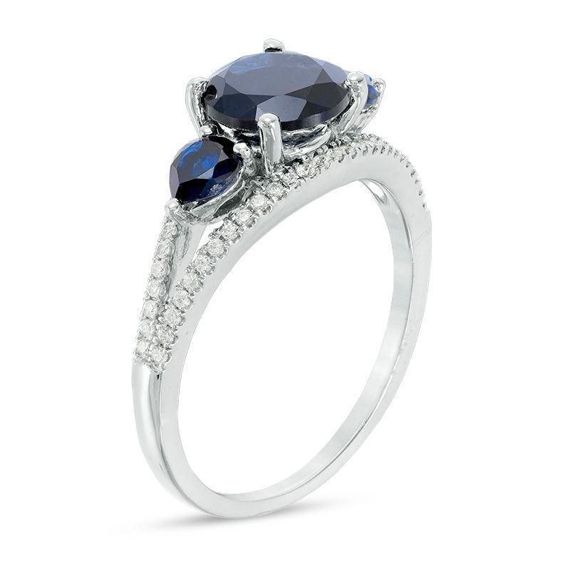 Main Image 2 of Lab-Created Blue Sapphire and 0.23 CT. T.W. Diamond Split Shank Engagement Ring in Sterling Silver