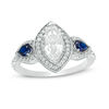 Thumbnail Image 1 of Marquise Lab-Created White and Blue Sapphire Frame Engagement Ring in Sterling Silver