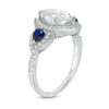 Thumbnail Image 2 of Marquise Lab-Created White and Blue Sapphire Frame Engagement Ring in Sterling Silver