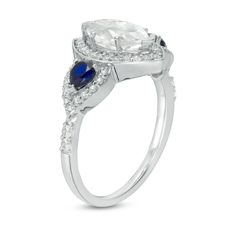 Main Image 2 of Marquise Lab-Created White and Blue Sapphire Frame Engagement Ring in Sterling Silver