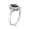 Thumbnail Image 1 of Marquise Lab-Created Blue and White Sapphire Sunburst Frame Ring in Sterling Silver