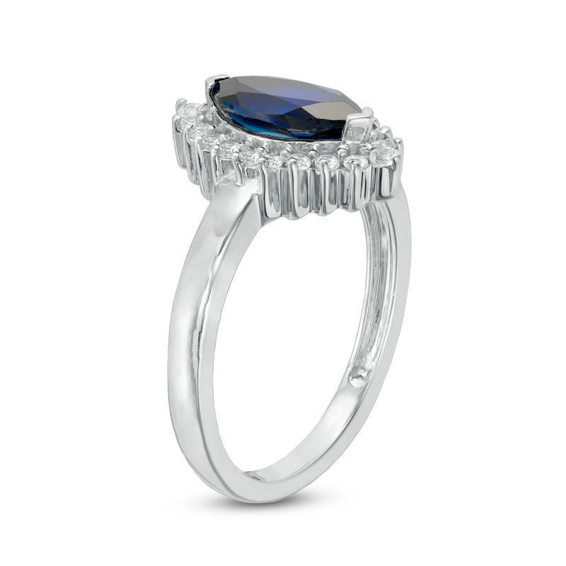 Marquise Lab-Created Blue and White Sapphire Sunburst Frame Ring in Sterling Silver|Peoples Jewellers