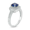 Thumbnail Image 1 of 6.0mm Cushion-Cut Lab-Created Blue Sapphire and 0.23 CT. T.W. Diamond Double Frame Engagement Ring in 10K White Gold