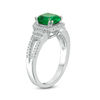 Thumbnail Image 1 of 7.0mm Cushion-Cut Lab-Created Emerald and 0.18 CT. T.W. Diamond Collar Engagement Ring in Sterling Silver