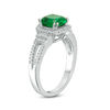 Thumbnail Image 2 of 7.0mm Cushion-Cut Lab-Created Emerald and 0.18 CT. T.W. Diamond Collar Engagement Ring in Sterling Silver