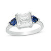 Thumbnail Image 0 of 8.0mm Princess-Cut Lab-Created White and Blue Sapphire Three Stone Ring in Sterling Silver