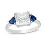 Thumbnail Image 1 of 8.0mm Princess-Cut Lab-Created White and Blue Sapphire Three Stone Ring in Sterling Silver